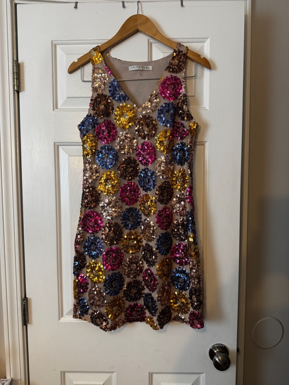 Trina Turk Sequin Shift Dress Size 0 Multicolor Floral Cocktail Mini Dress